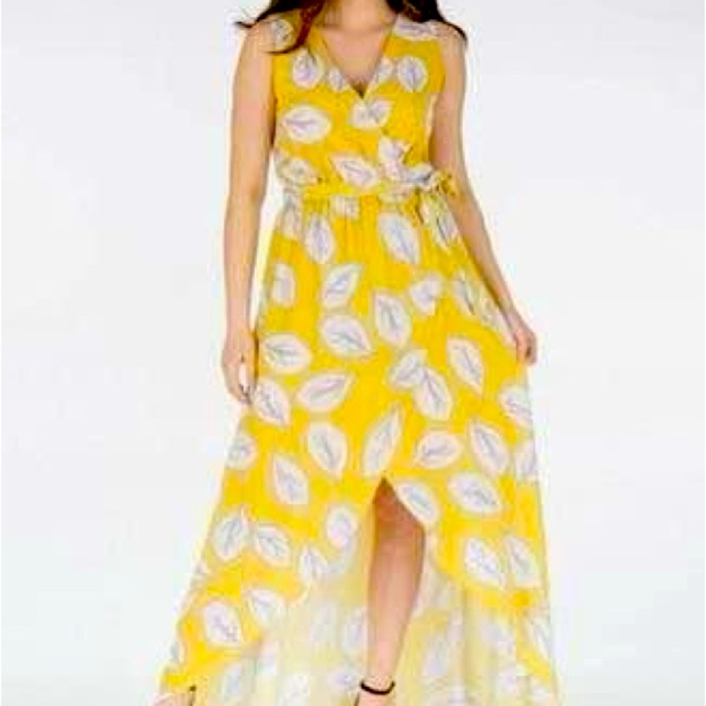 Yellow Leaf Print Women's Dress